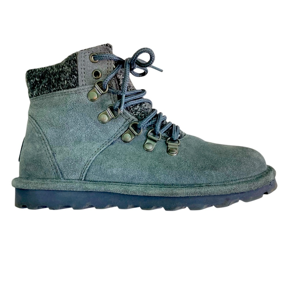BearPaw Marie Suede Knit Gray Lace‎ Up Winter Ankle Boots Booties (Size 7)